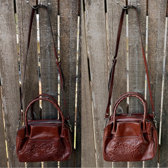 Patricia Nash Ashford Rose Tooled Leather Crossbody Satchel In British Tan - Picture 6 of 16